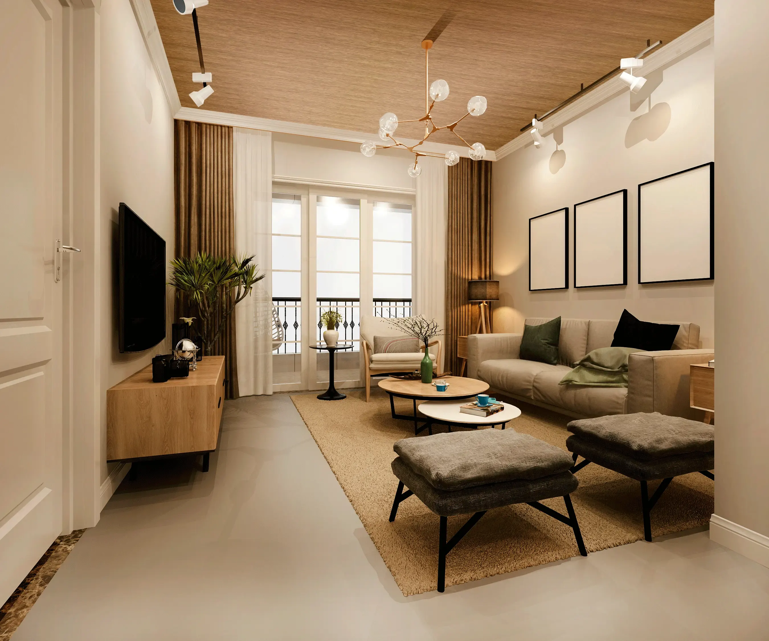 Drop Ceiling PVC JAVAFON menciptakan ruang keluarga modern yang elegan dan tenang